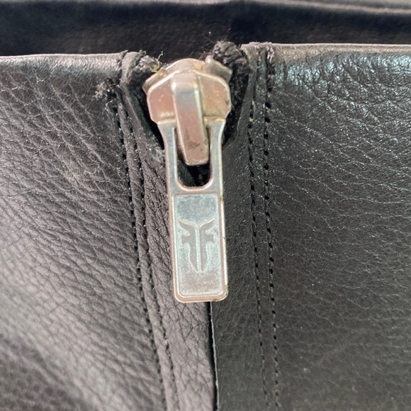 Frye Black Georgia Leather Square Toe Ankle Bootie Squared Back Mid-Heel Sleek - Picture 12 of 16